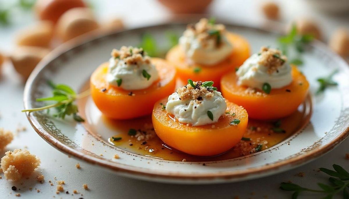 Délices d'abricots farcis au chutney d'échalotes et fromage bleu