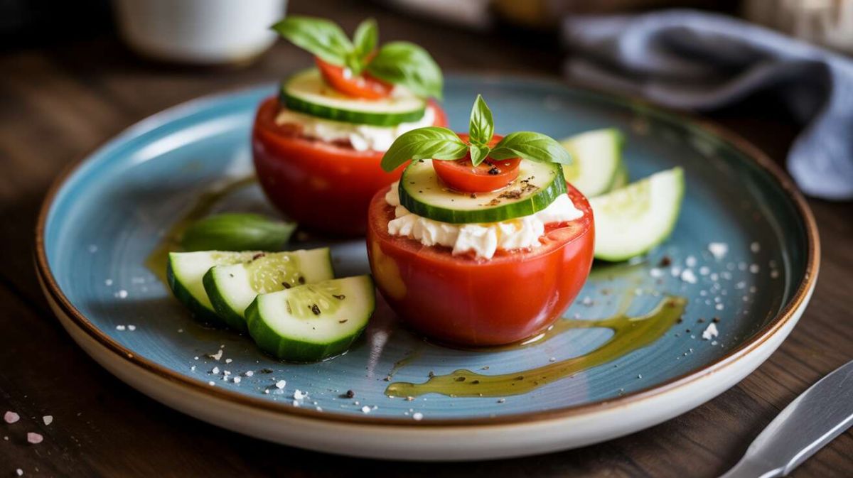 Des tomates farcies au concombre et fromage frais pour une entrée d'été