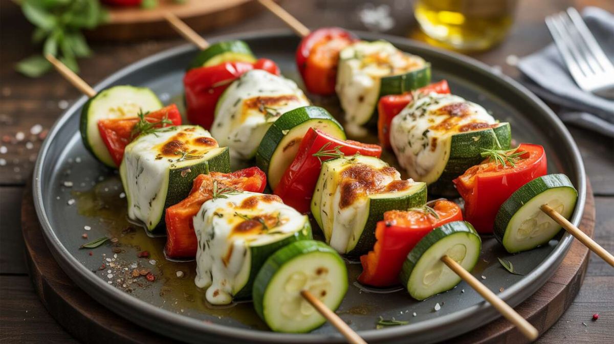 Découvrez les brochettes de talagani, courgettes et poivrons : une recette gourmande