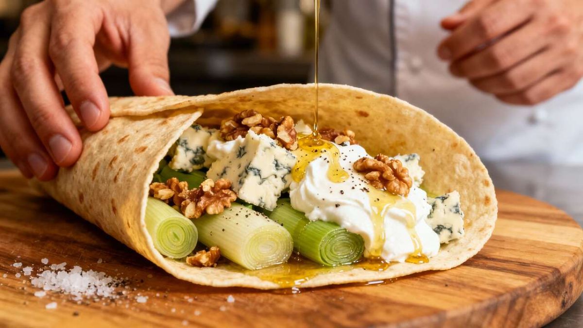 Wrap au poireau et au bleu : recette savoureuse